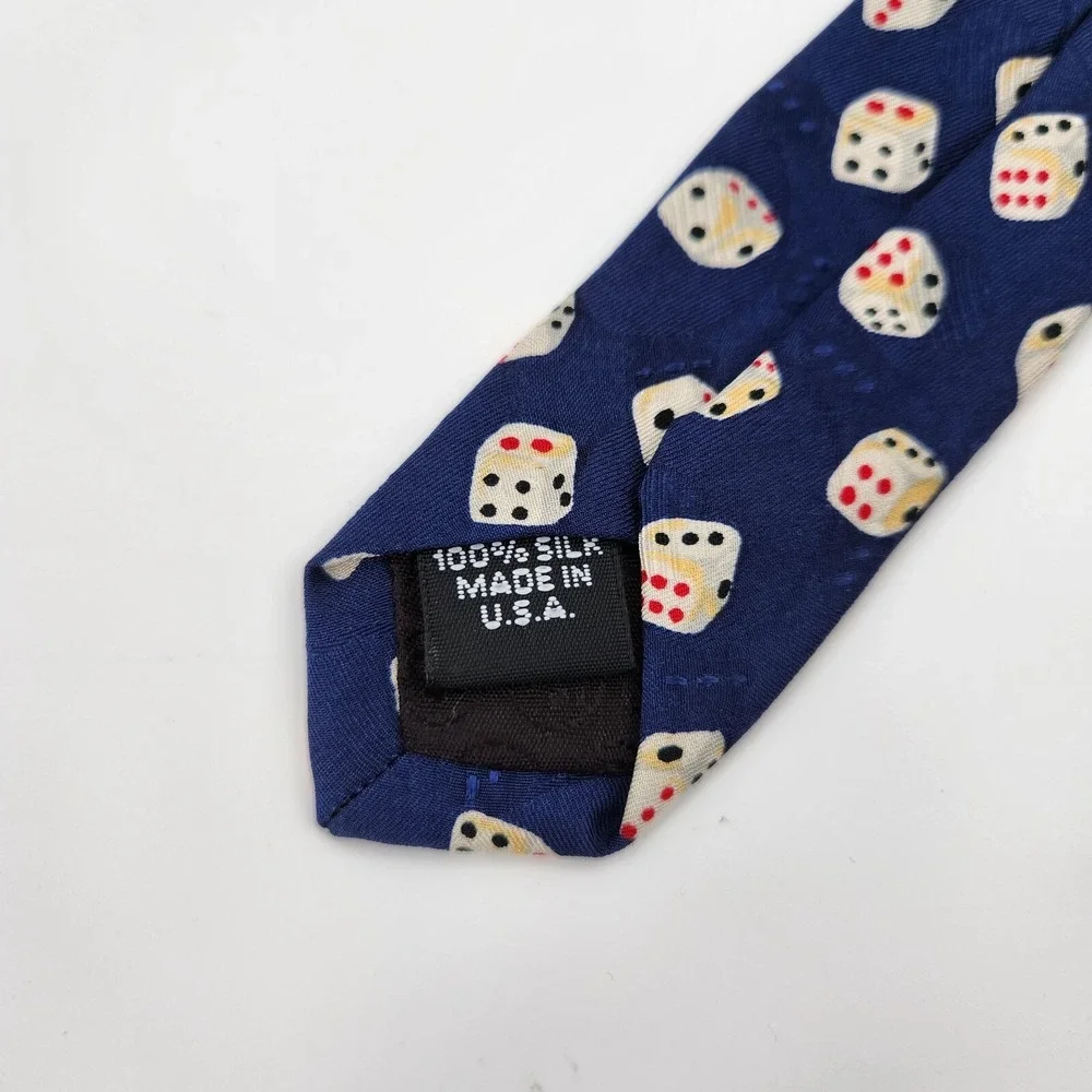 Joe Boxer Neck Tie Pointed Men's One Size Blue Allover Dice‎ Print Silk Formal